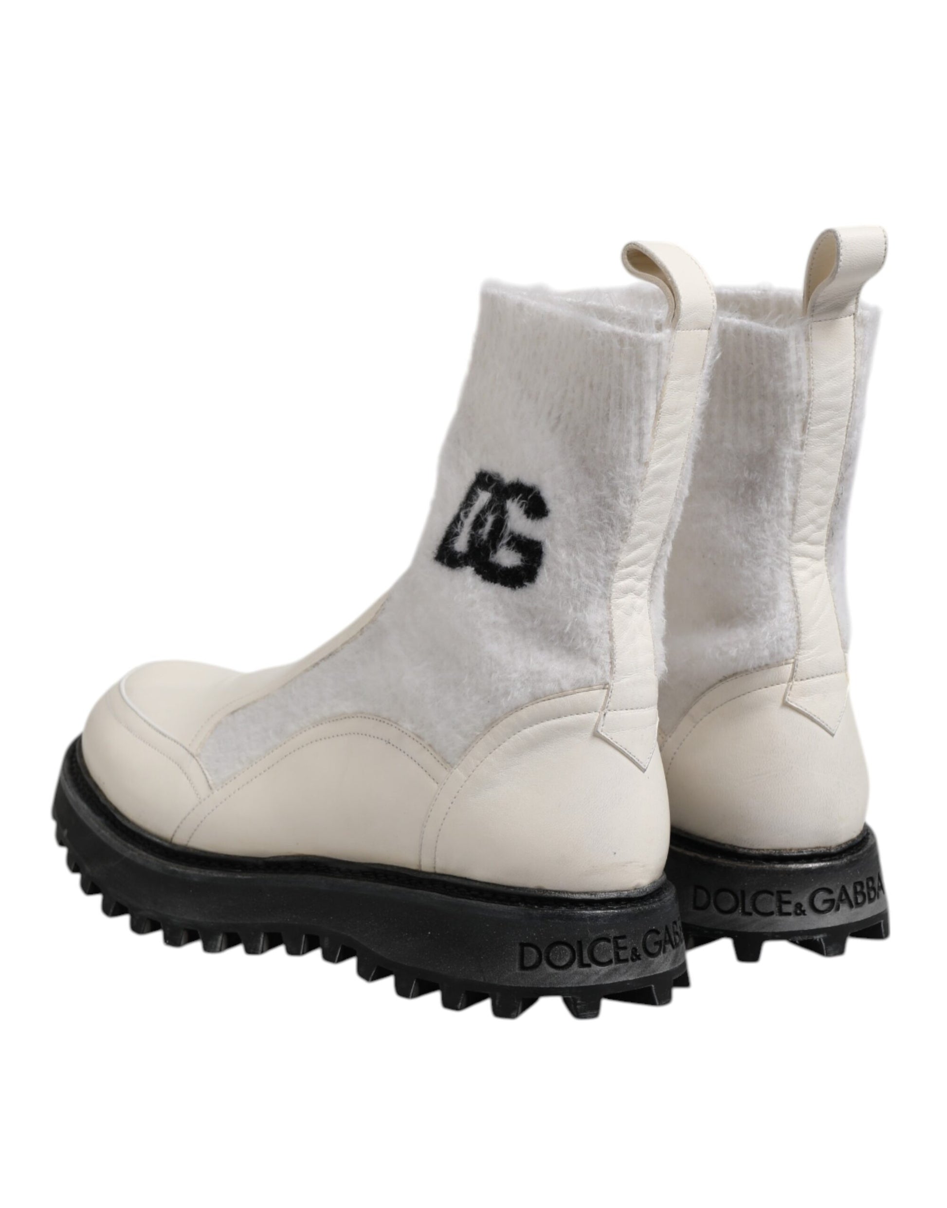 Dolce & Gabbana White Beige DG Logo Mid Calf Boots
