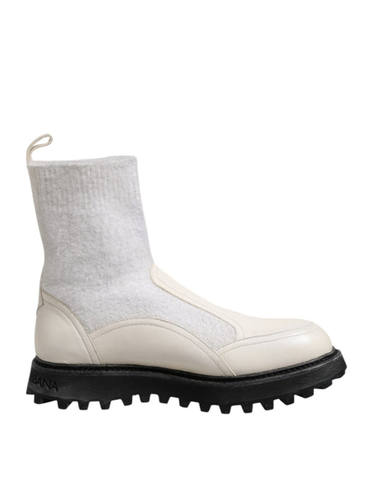 Dolce & Gabbana White Beige DG Logo Mid Calf Boots
