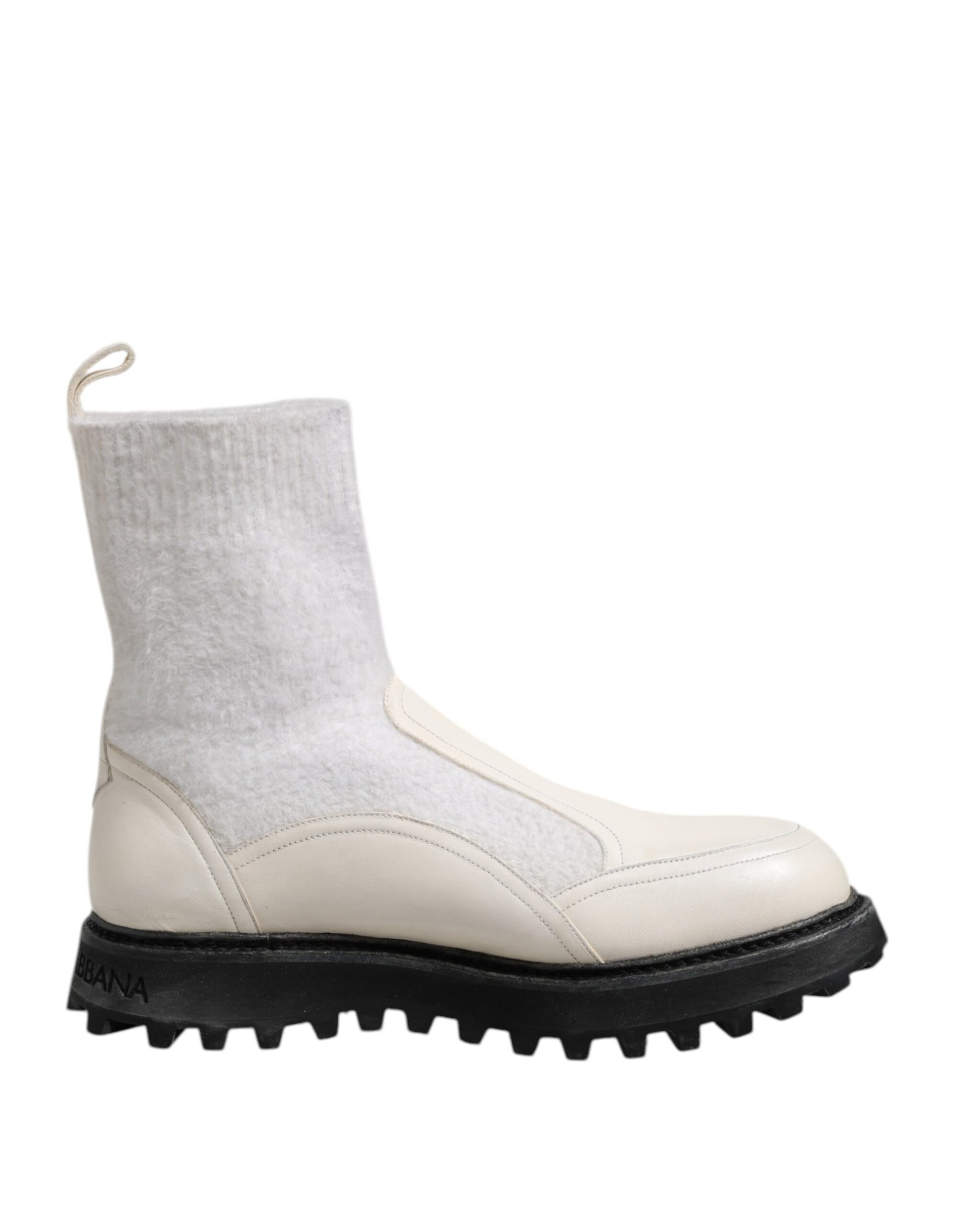 Dolce & Gabbana White Beige DG Logo Mid Calf Boots