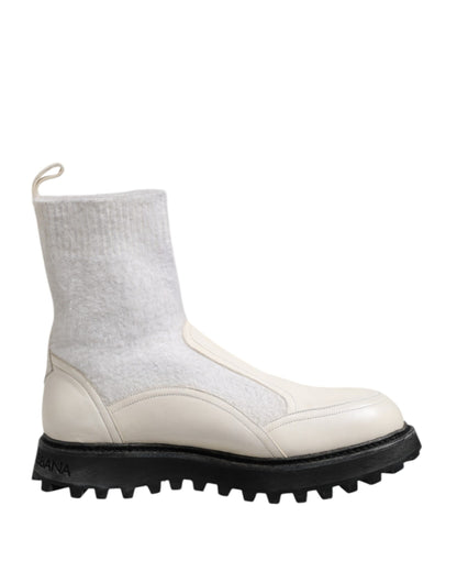 Dolce & Gabbana White Beige DG Logo Mid Calf Boots