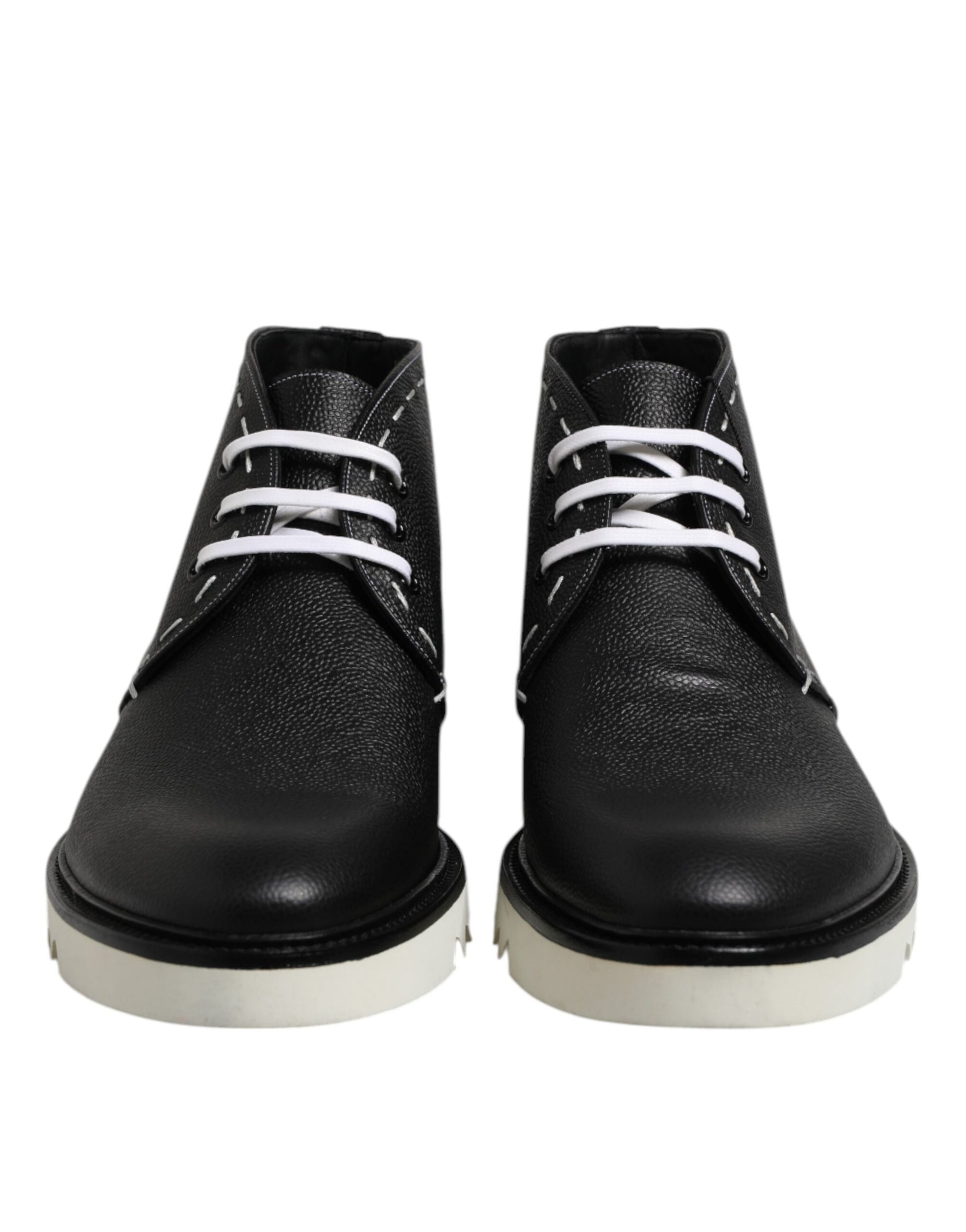 Dolce & Gabbana Black and White Leather Ankle Boots
