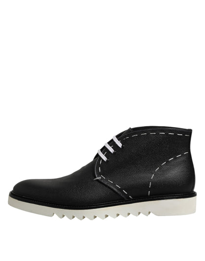 Dolce & Gabbana Black and White Leather Ankle Boots