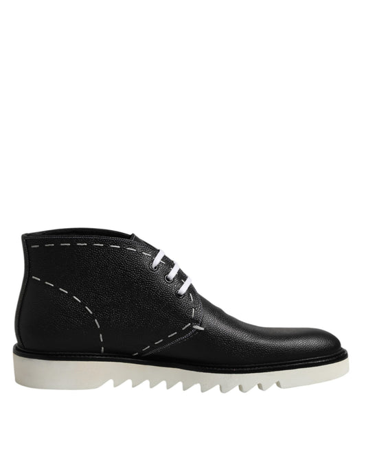 Dolce & Gabbana Black and White Leather Ankle Boots