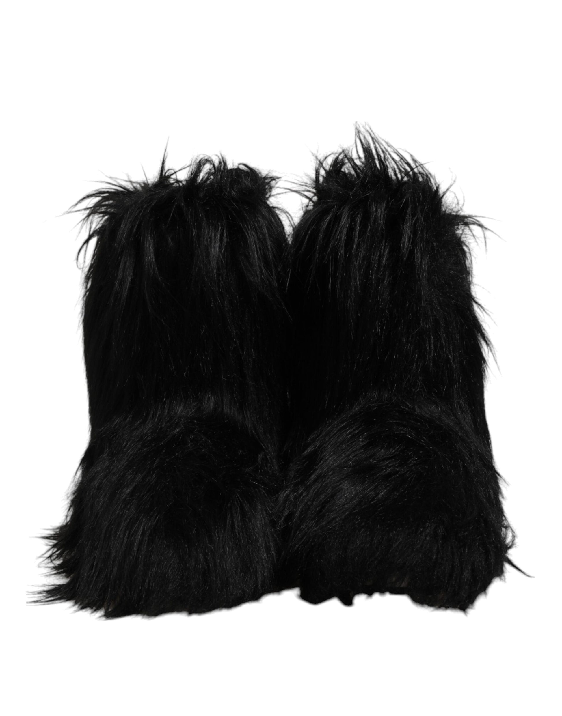 Dolce & Gabbana Black Faux Fur Mid Calf Boots