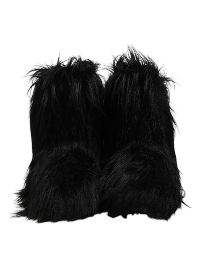 Dolce & Gabbana Black Faux Fur Mid Calf Boots