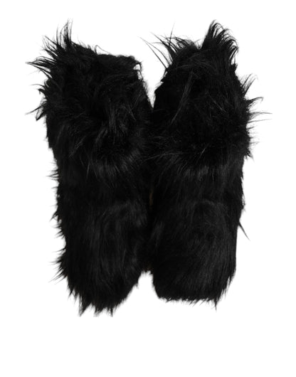 Dolce & Gabbana Black Faux Fur Mid Calf Boots