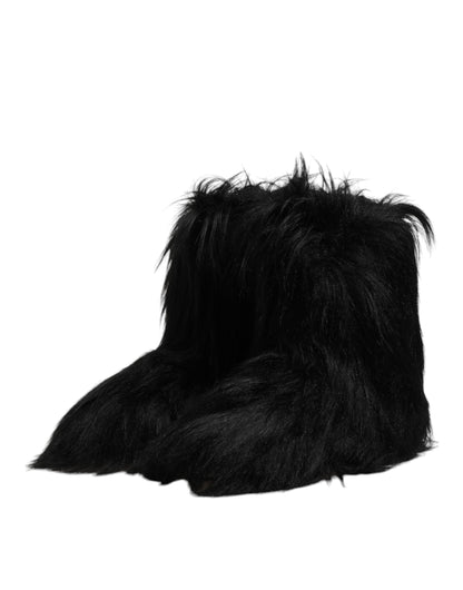 Dolce & Gabbana Black Faux Fur Mid Calf Boots