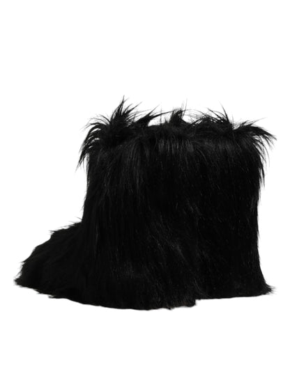 Dolce & Gabbana Black Faux Fur Mid Calf Boots