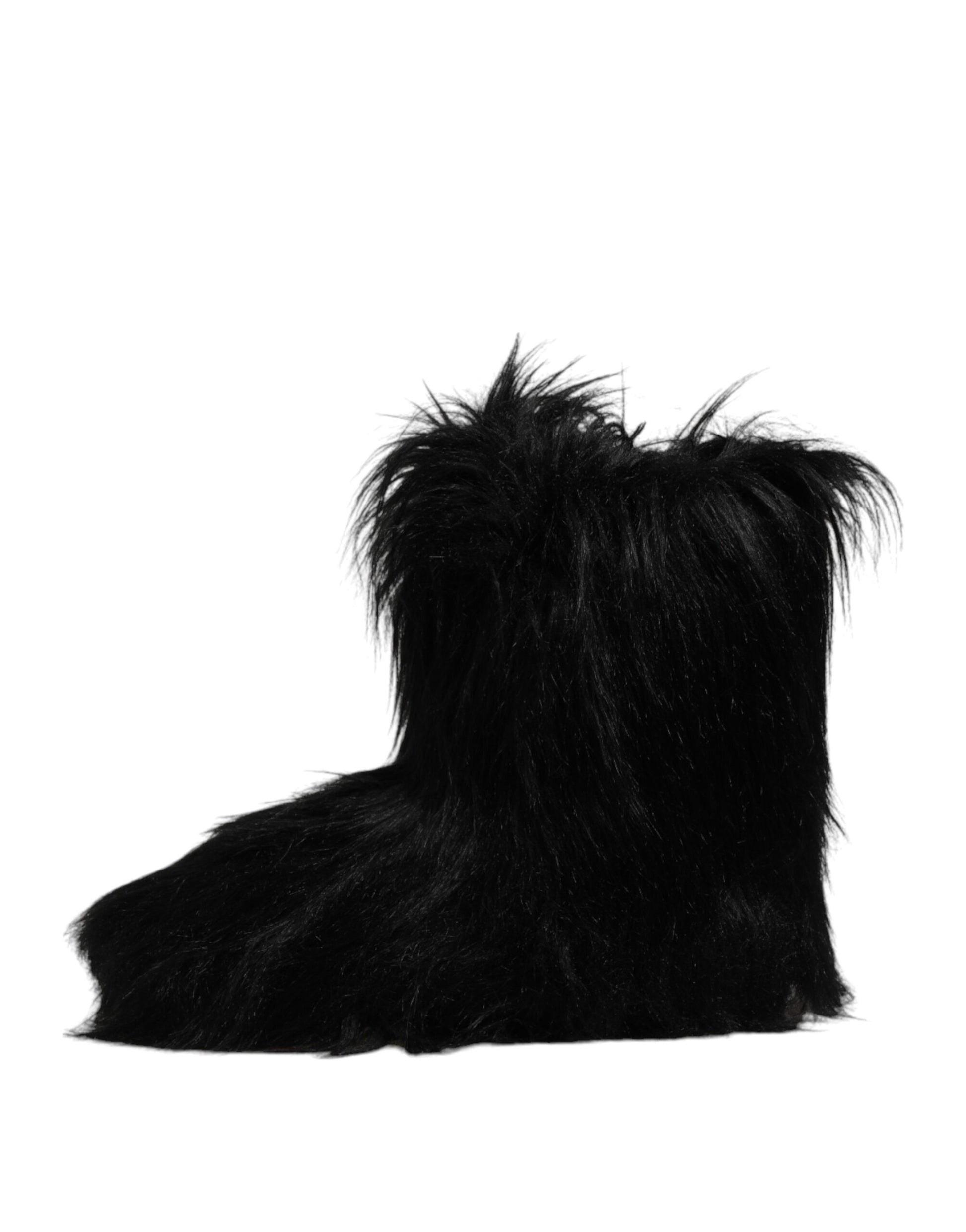 Dolce & Gabbana Black Faux Fur Mid Calf Boots