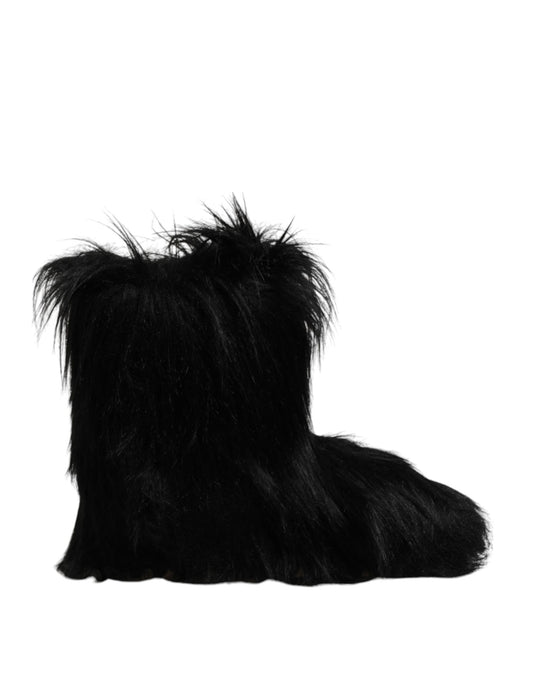 Dolce & Gabbana Black Faux Fur Mid Calf Boots