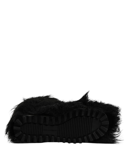 Dolce & Gabbana Black Faux Fur Mid Calf Boots