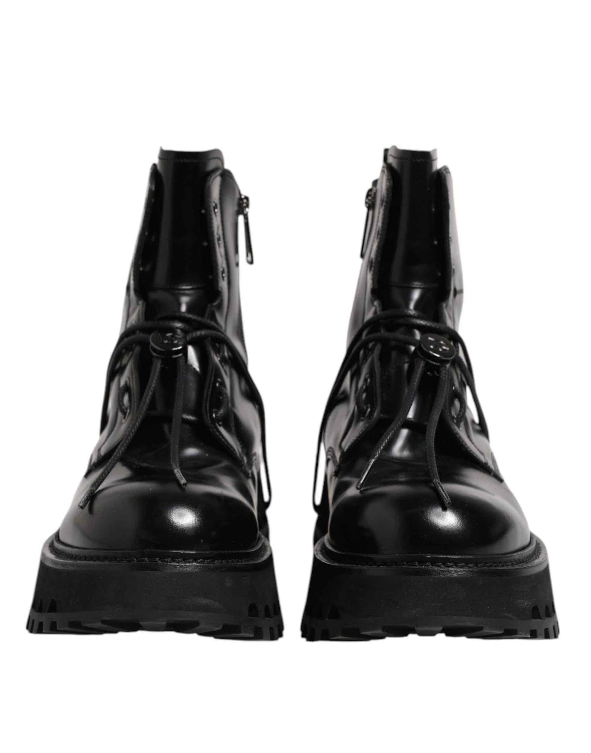 Dolce & Gabbana Black Leather Logo Ankle Boots