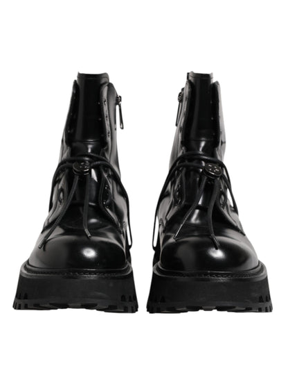 Dolce & Gabbana Black Leather Logo Ankle Boots