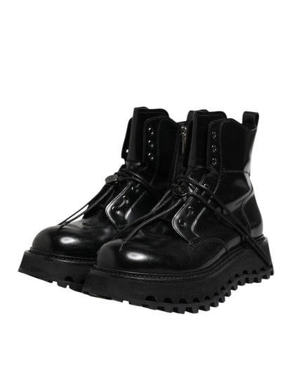 Dolce & Gabbana Black Leather Logo Ankle Boots