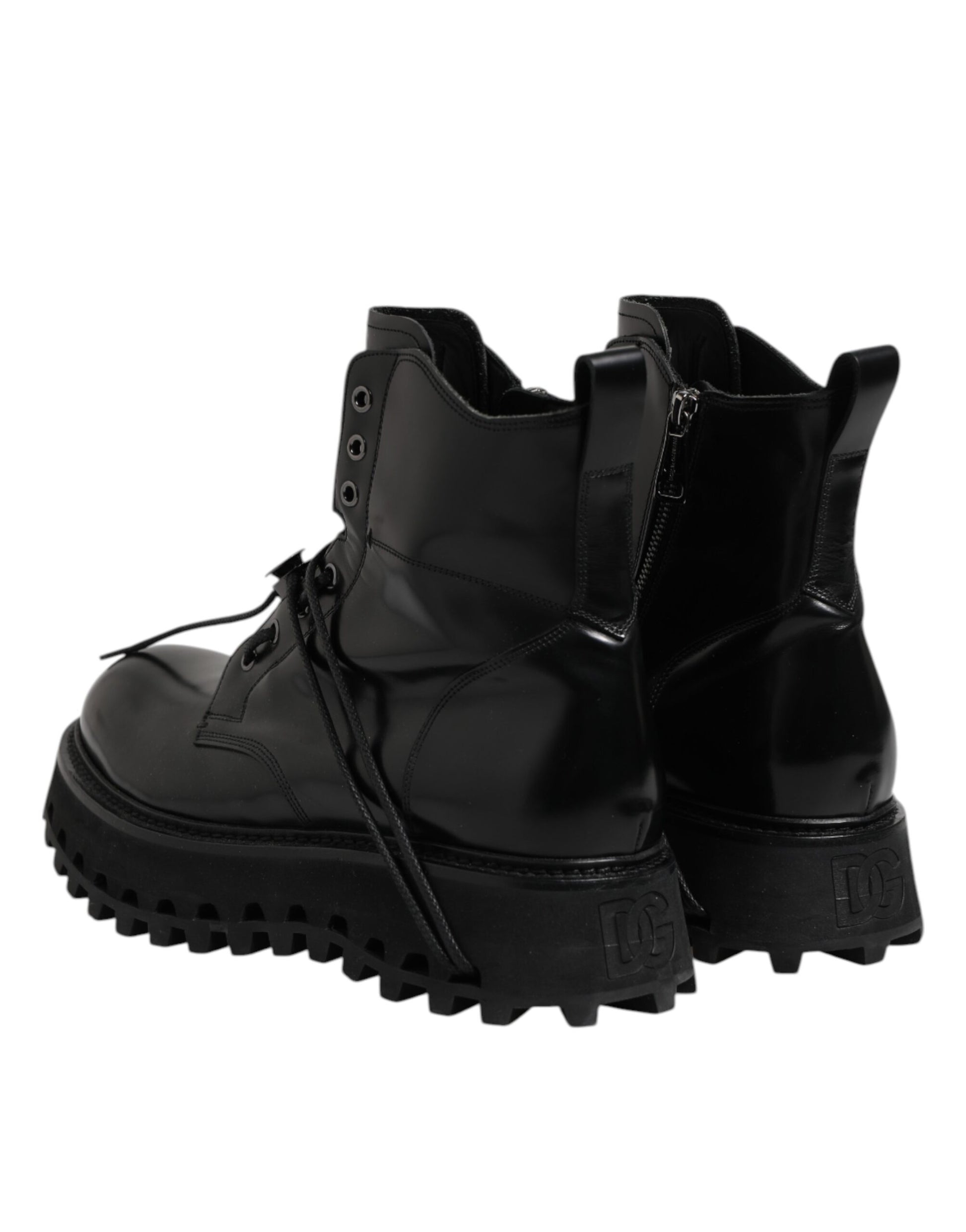 Dolce & Gabbana Black Leather Logo Ankle Boots