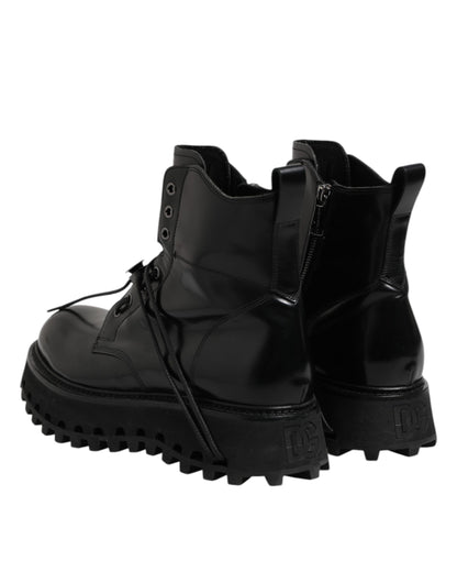 Dolce & Gabbana Black Leather Logo Ankle Boots