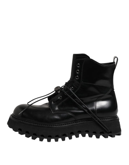 Dolce & Gabbana Black Leather Logo Ankle Boots