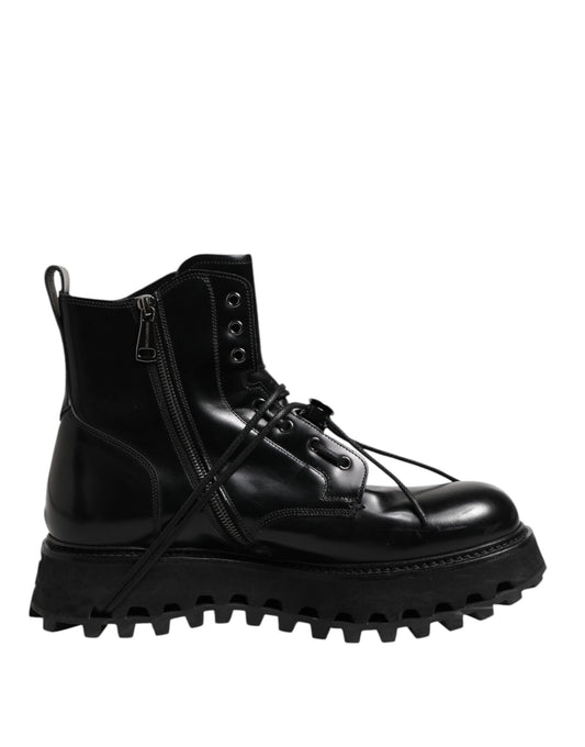 Dolce & Gabbana Black Leather Logo Ankle Boots