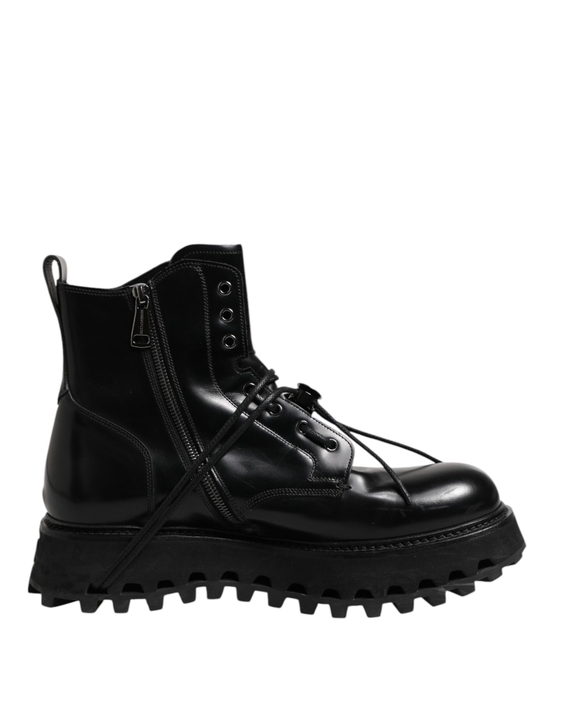 Dolce & Gabbana Black Leather Logo Ankle Boots