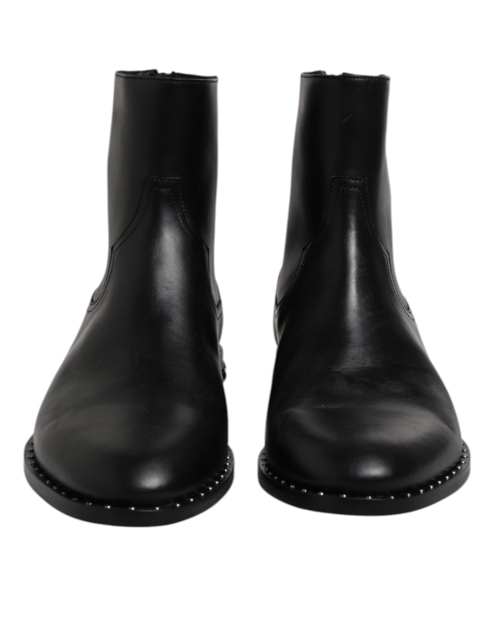 Dolce & Gabbana Black Leather Logo Ankle Boots