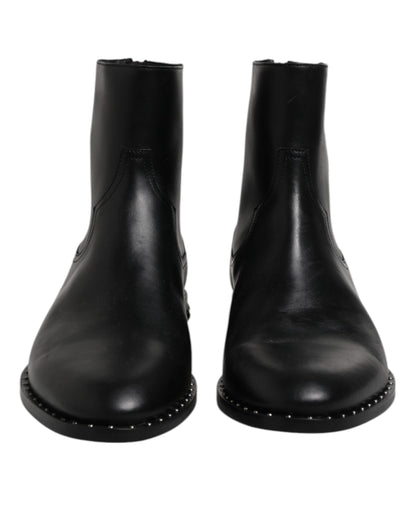Dolce & Gabbana Black Leather Logo Ankle Boots
