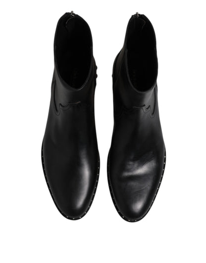 Dolce & Gabbana Black Leather Logo Ankle Boots