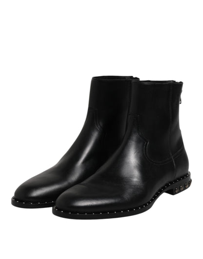 Dolce & Gabbana Black Leather Logo Ankle Boots