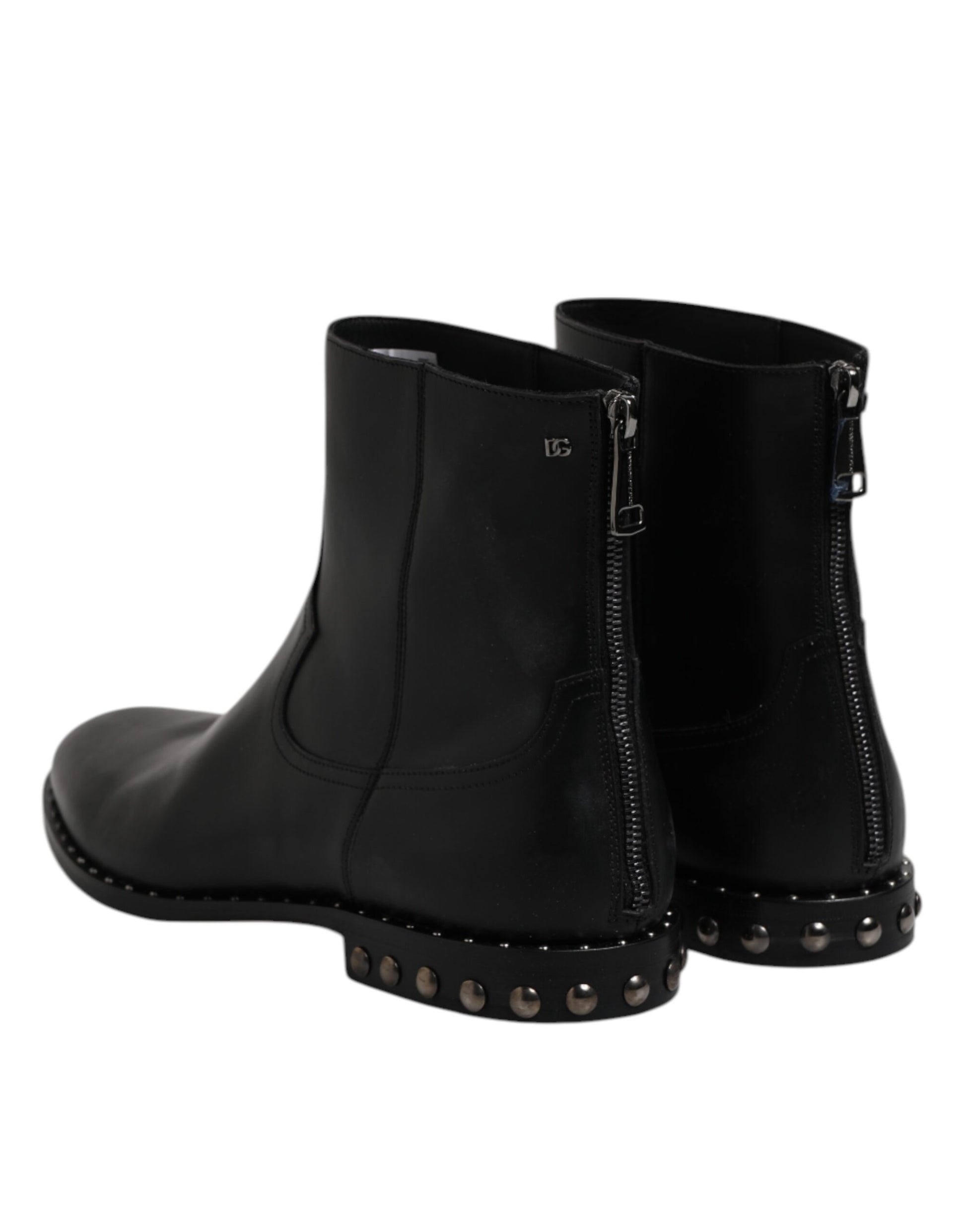 Dolce & Gabbana Black Leather Logo Ankle Boots
