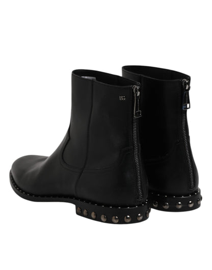 Dolce & Gabbana Black Leather Logo Ankle Boots