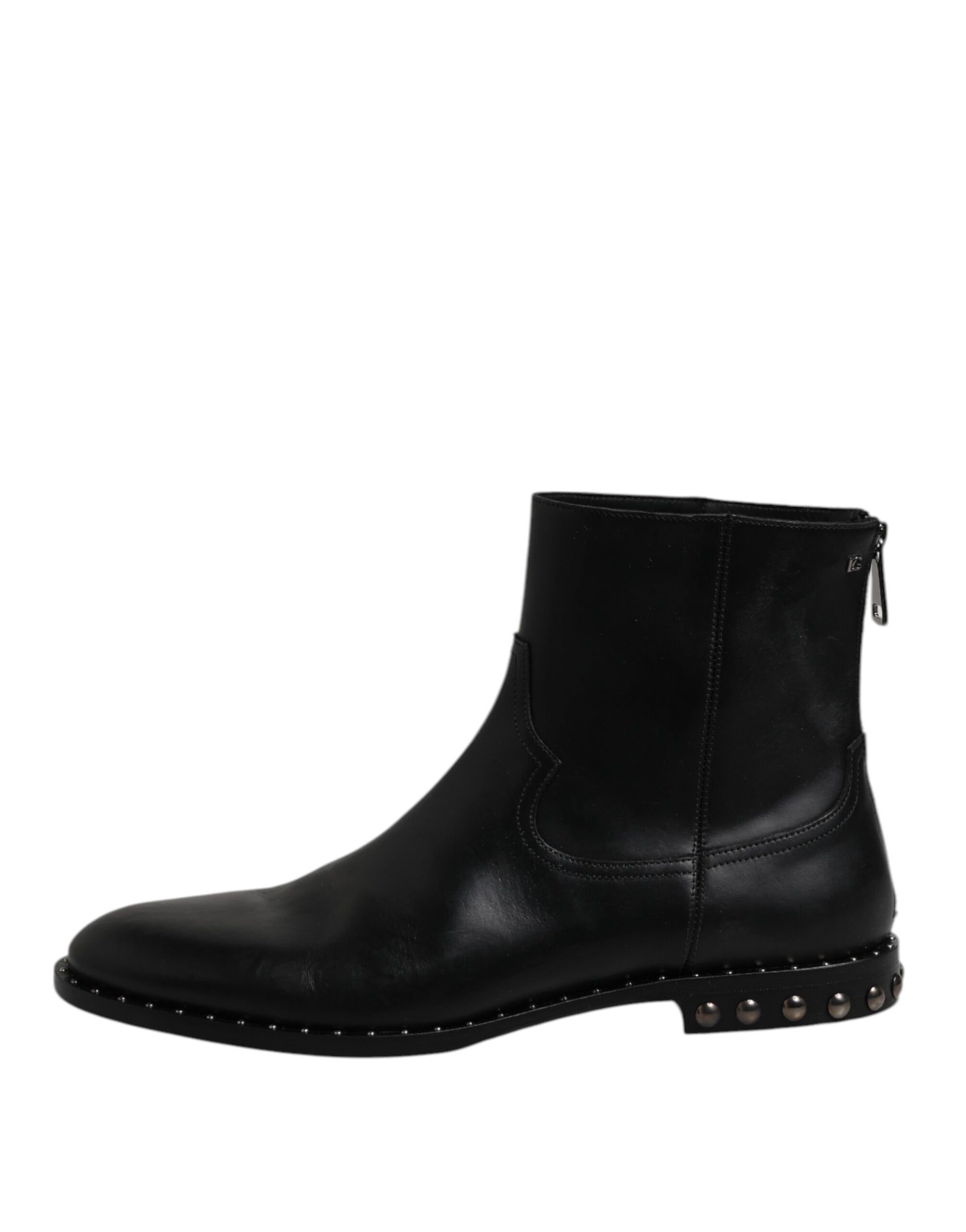 Dolce & Gabbana Black Leather Logo Ankle Boots