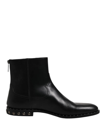 Dolce & Gabbana Black Leather Logo Ankle Boots