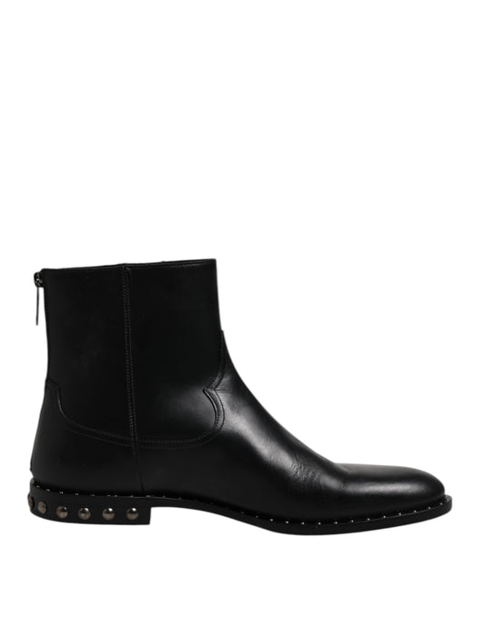 Dolce & Gabbana Black Leather Logo Ankle Boots