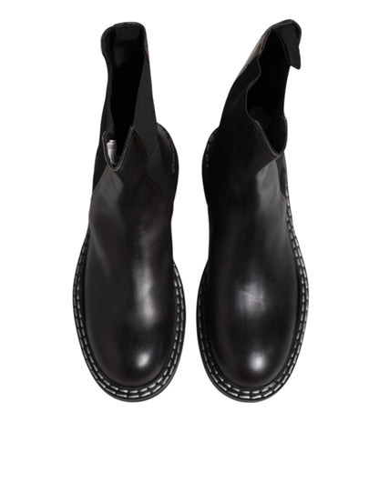 Dolce & Gabbana Black Leather Mid Calf Boots