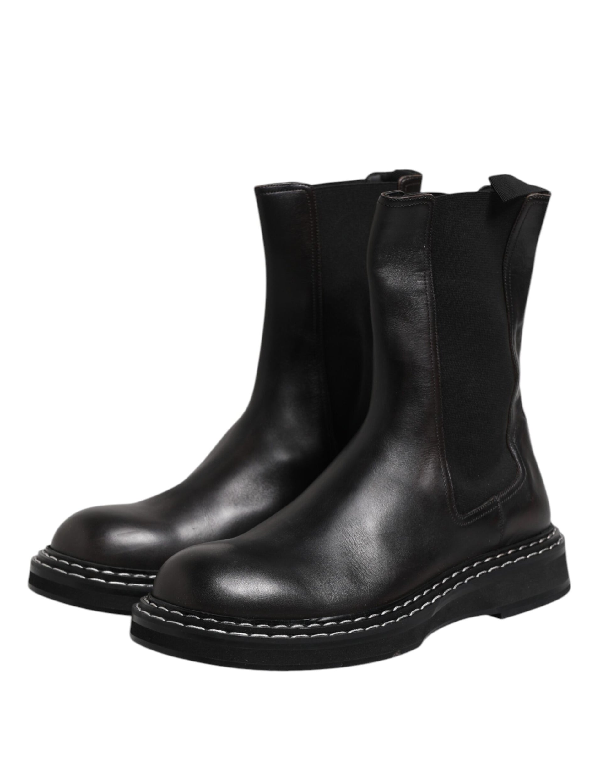 Dolce & Gabbana Black Leather Mid Calf Boots