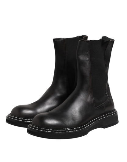 Dolce & Gabbana Black Leather Mid Calf Boots