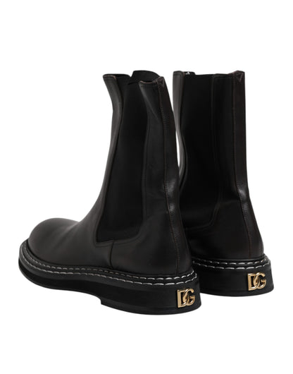 Dolce & Gabbana Black Leather Mid Calf Boots