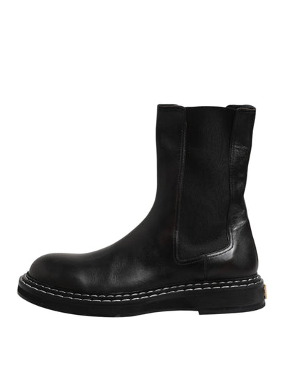 Dolce & Gabbana Black Leather Mid Calf Boots