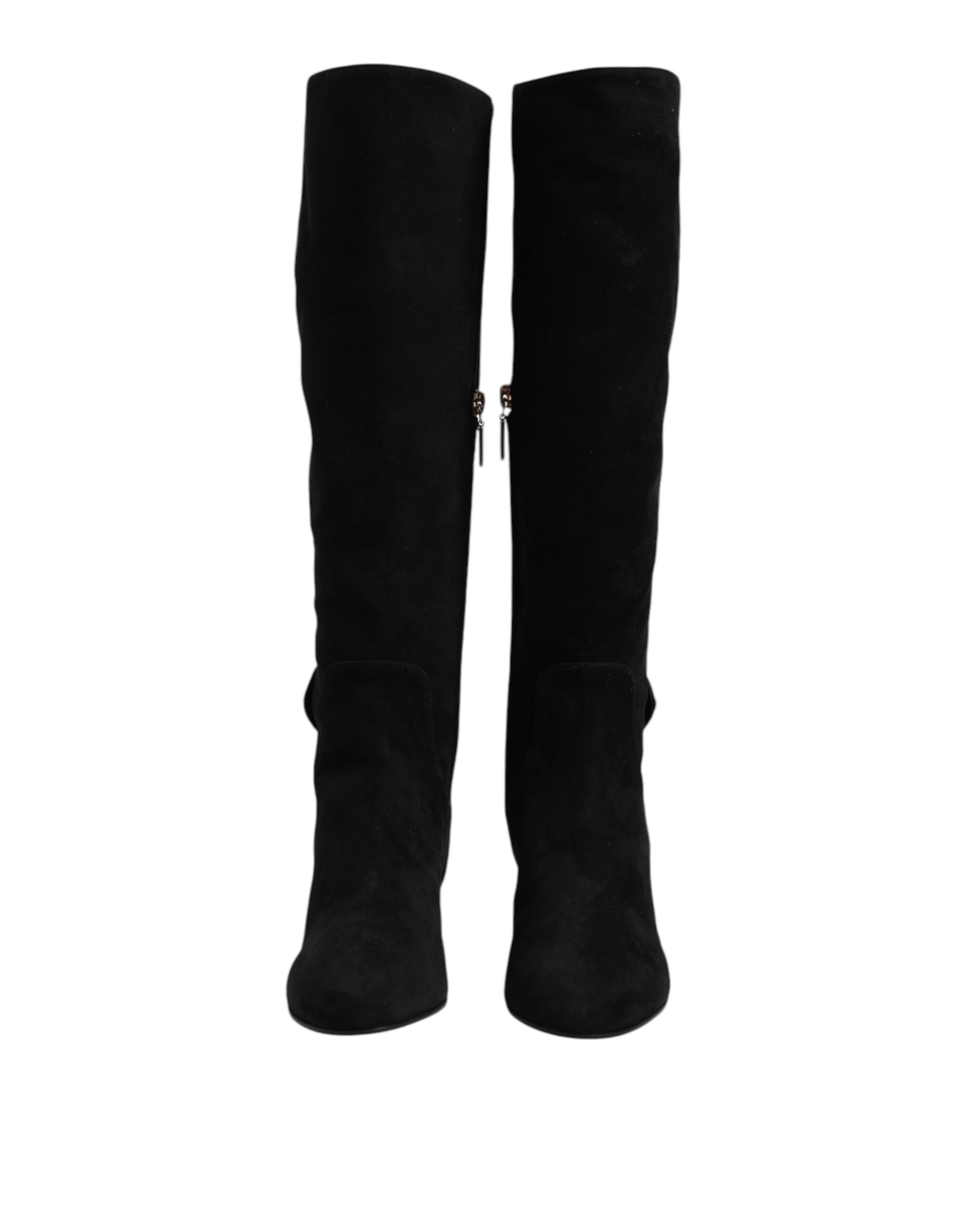 Dolce & Gabbana Black Suede Leather Knee High Boots