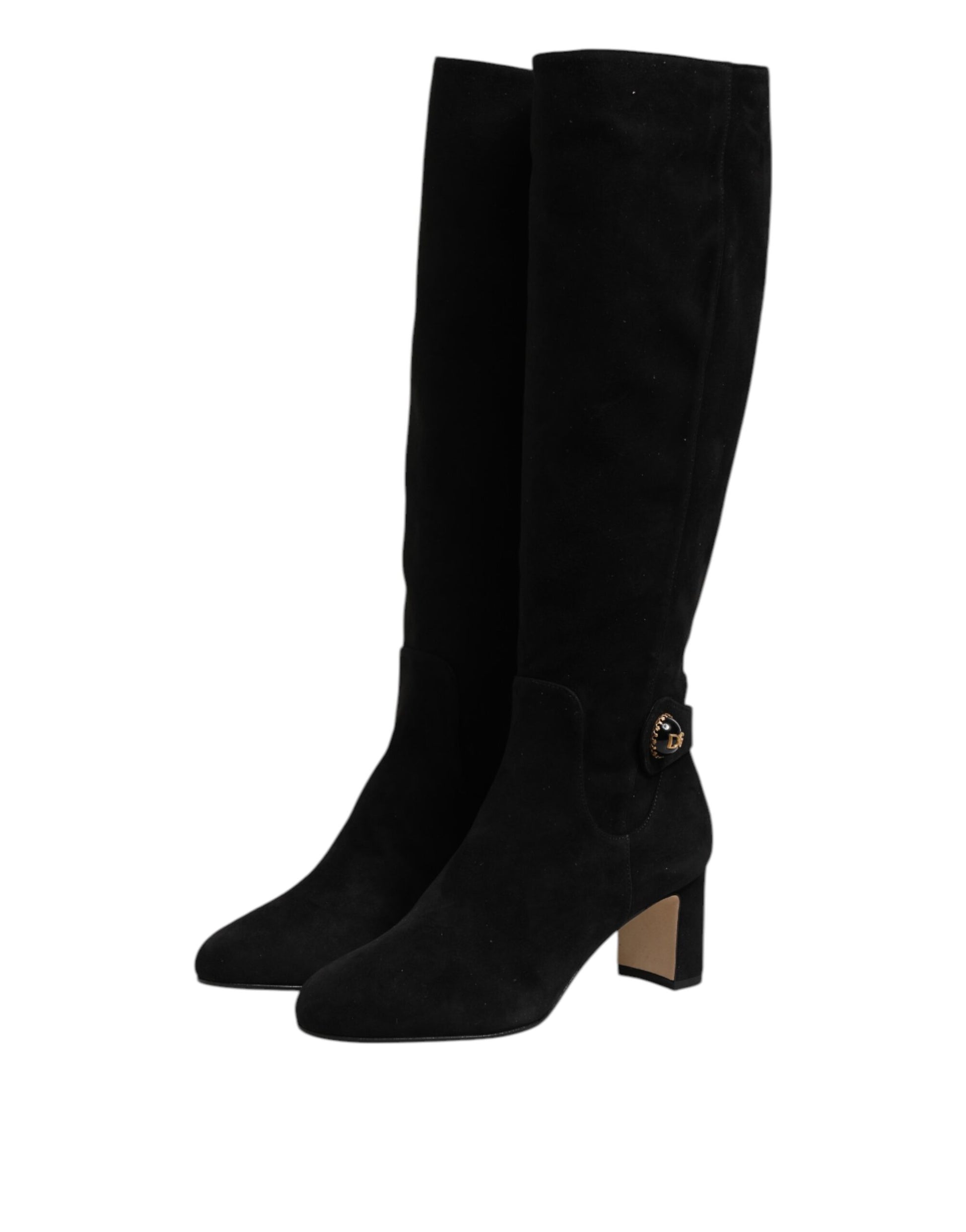 Dolce & Gabbana Black Suede Leather Knee High Boots