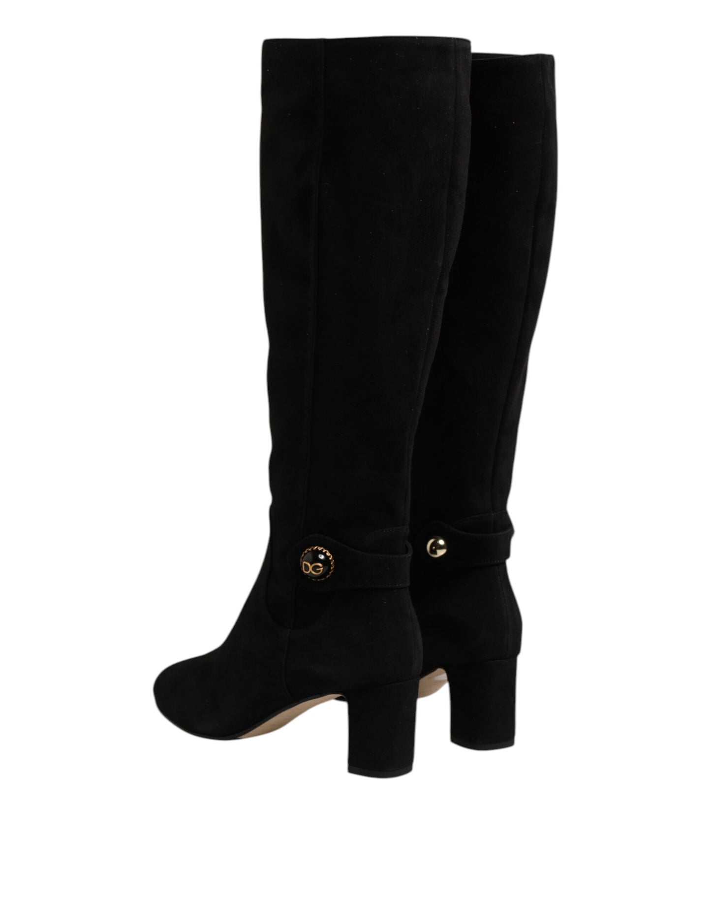Dolce & Gabbana Black Suede Leather Knee High Boots