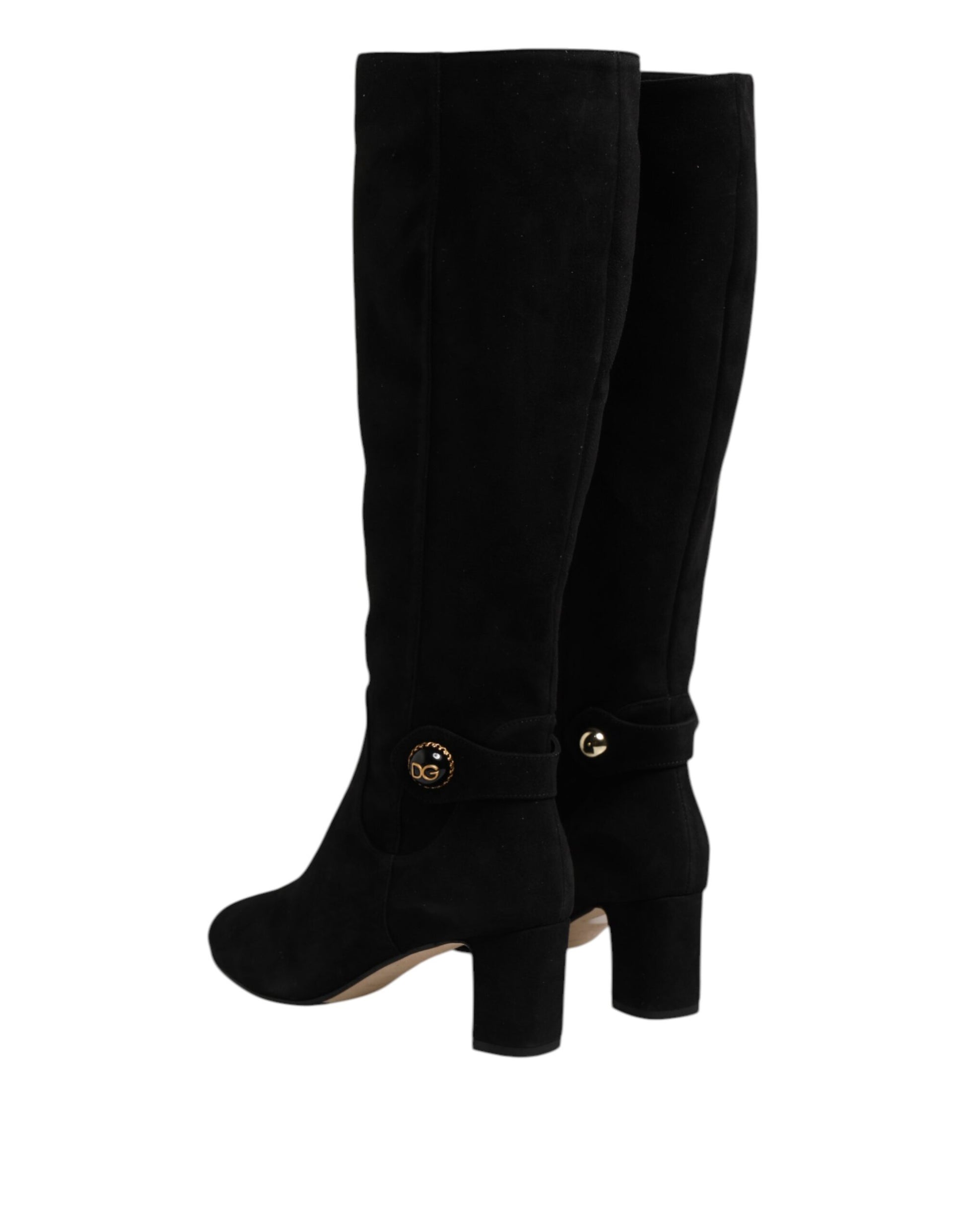 Dolce & Gabbana Black Suede Leather Knee High Boots