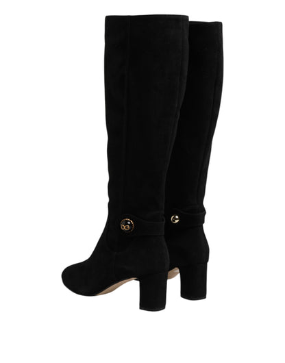 Dolce & Gabbana Black Suede Leather Knee High Boots