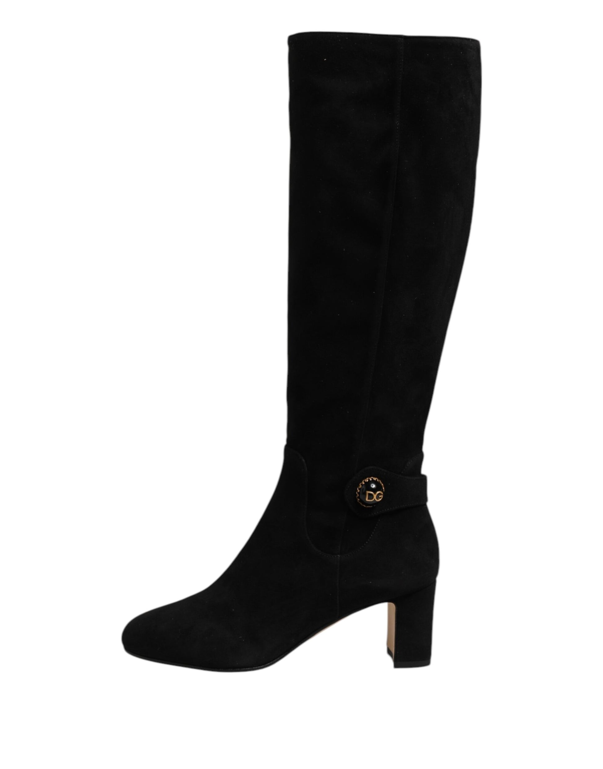 Dolce & Gabbana Black Suede Leather Knee High Boots