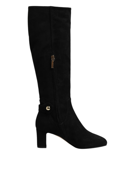 Dolce & Gabbana Black Suede Leather Knee High Boots