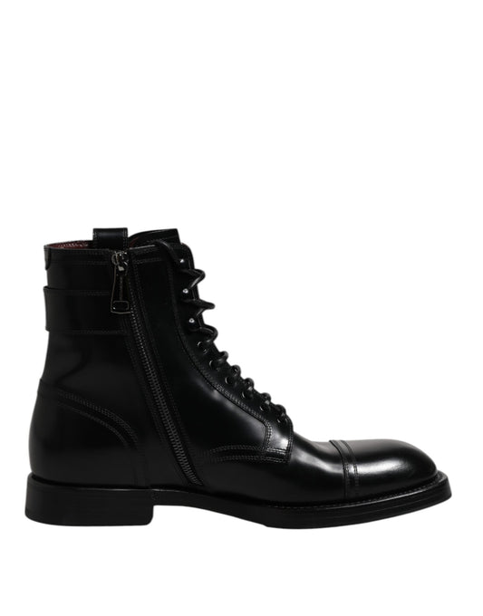 Dolce & Gabbana Black Leather Mid Calf Boots