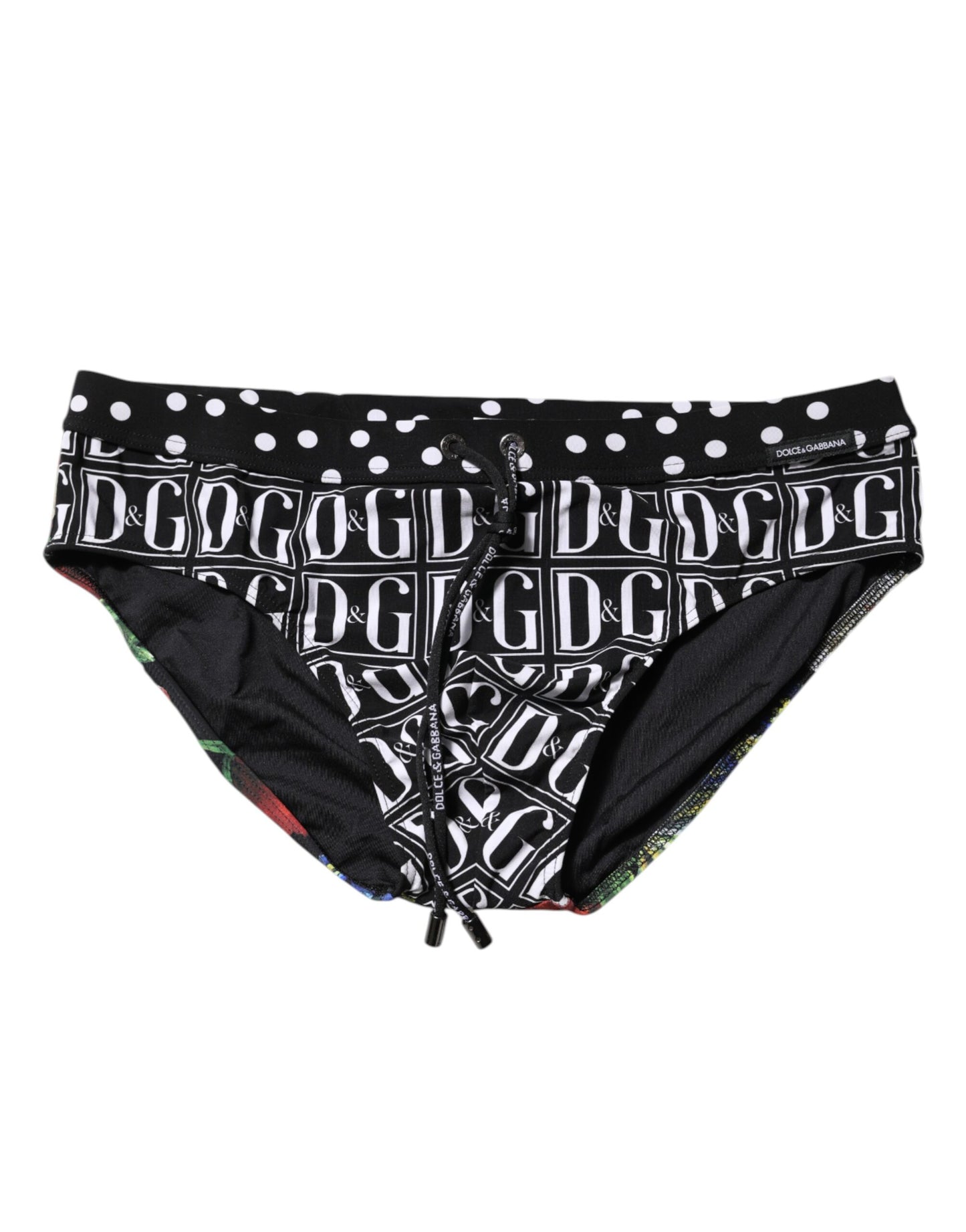 Dolce & Gabbana Black Floral Logo Men's Brief Swimwear