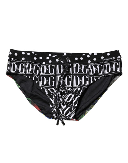 Dolce & Gabbana Black Floral Logo Men's Brief Swimwear