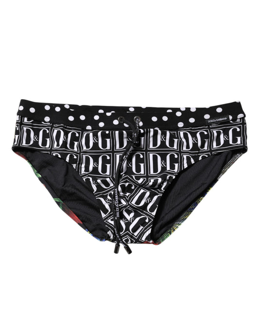 Dolce & Gabbana Black Floral Logo Men's Brief Swimwear