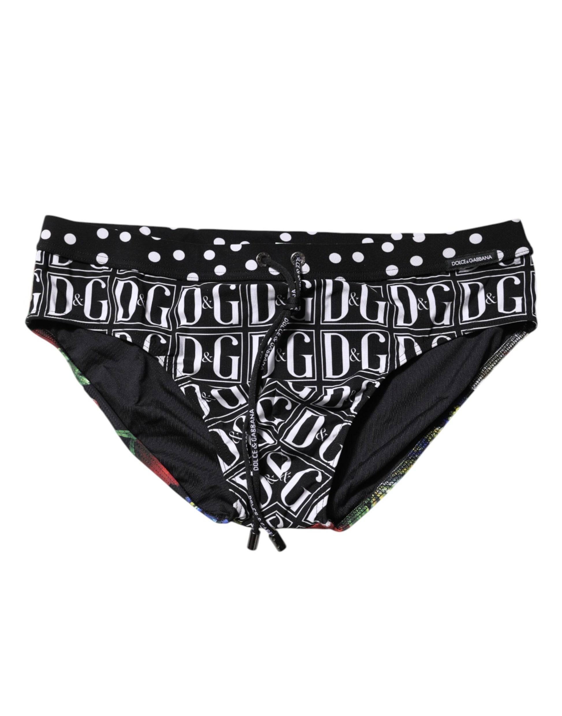 Dolce & Gabbana Black Floral Logo Men's Brief Swimwear