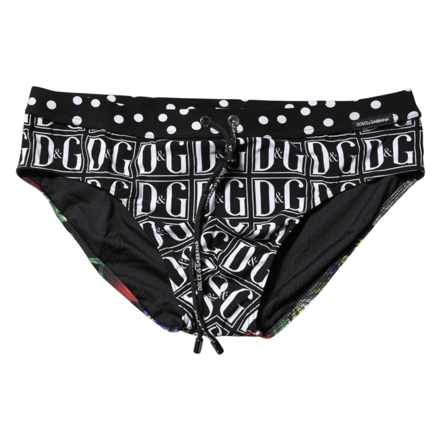 Dolce & Gabbana Black Floral Logo Men's Brief Swimwear
